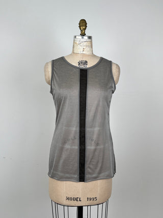 Slate iridescent sheer top with black band (L)