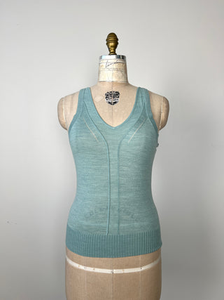 Washable cream mottled jade green knit camisole (S)