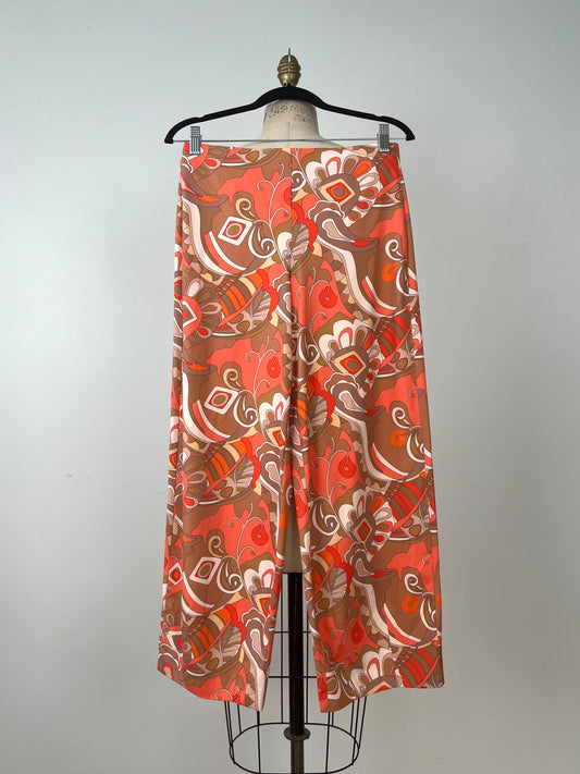 Pantalon confort orange floral stylisé (6)