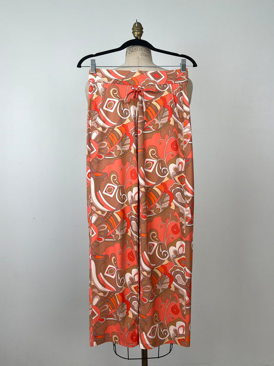 Pantalon orange floral stylisé  à taille ajustable (2)