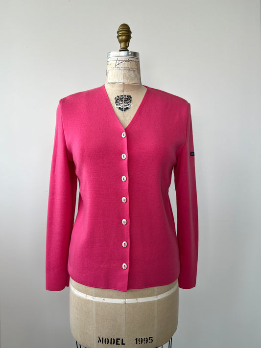 Cardigan rose en tricot de pure laine vierge (S)