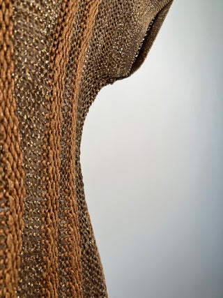 Golden Nutmeg Openwork Knit Tank Top with Open Back (S/M)