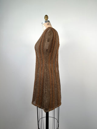 Golden Nutmeg Openwork Knit Tank Top with Open Back (S/M)