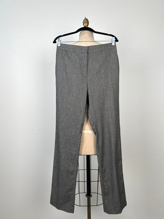 Pantalon luxueux gris chiné à galons de suède et strass (S)