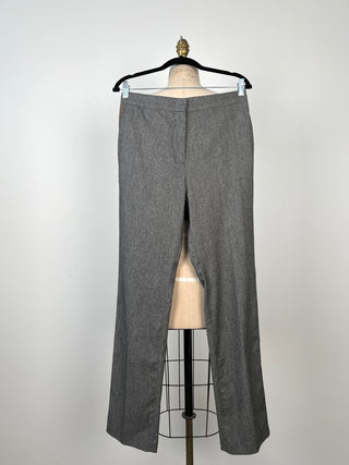 Luxurious grey mottled pants with suede braid and rhinestones (S)