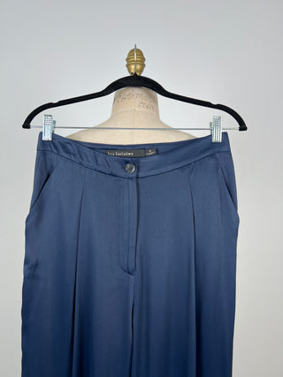 Pantalon à taille haute en satin marine (4+6)