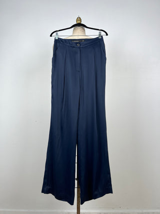 Pantalon à taille haute en satin marine (4+6)