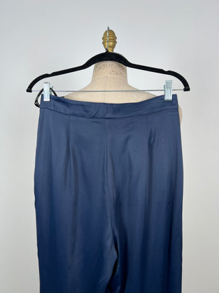 Pantalon à taille haute en satin marine (4+6)