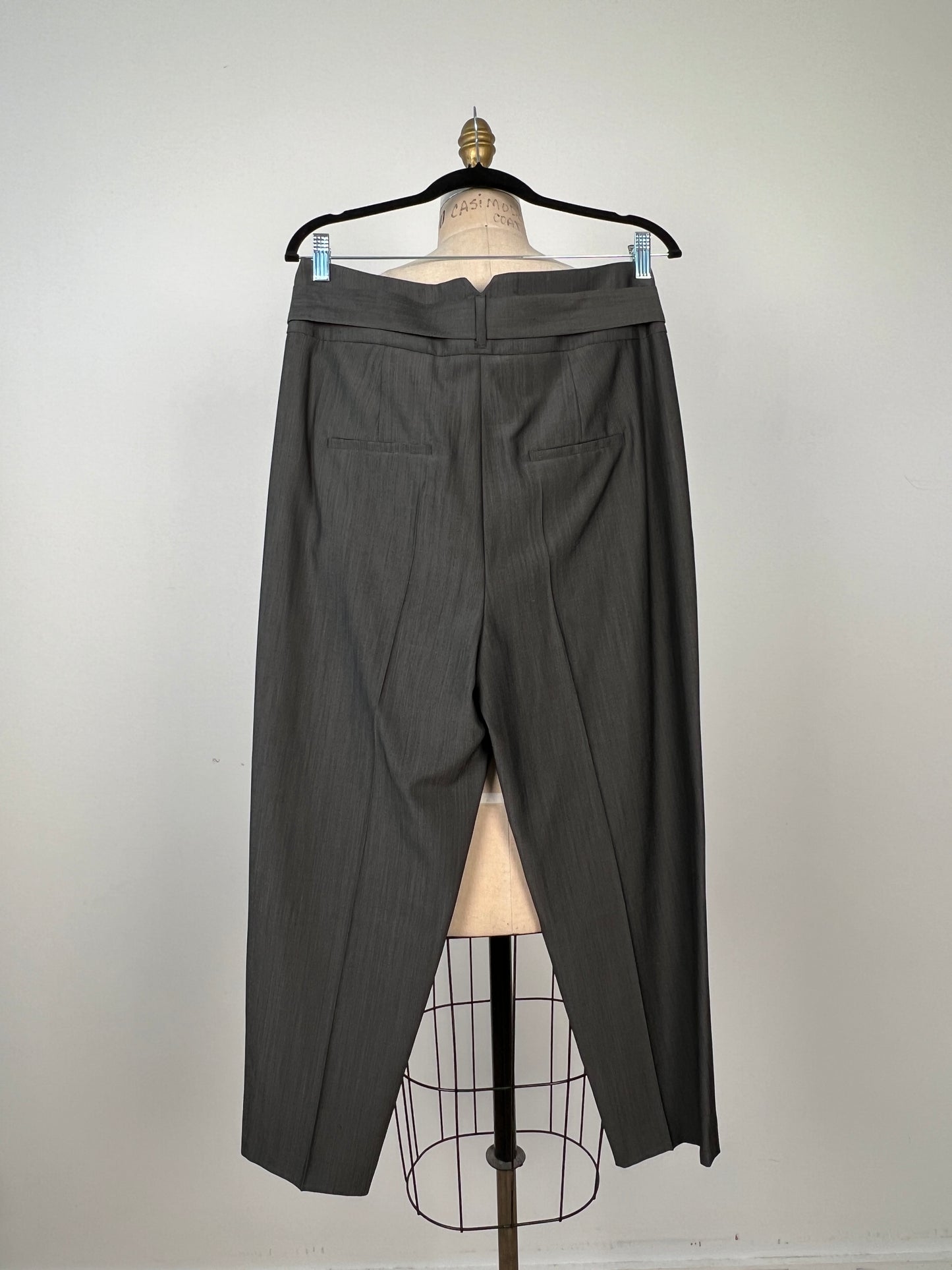 Pantalon chino à pinces noir tramé blanc lavable (10)