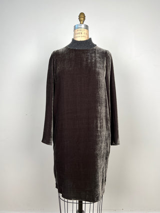 Anthracite velvet dress with knitted collar (XXS)