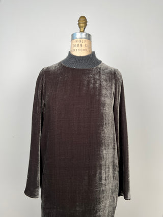 Anthracite velvet dress with knitted collar (XXS)