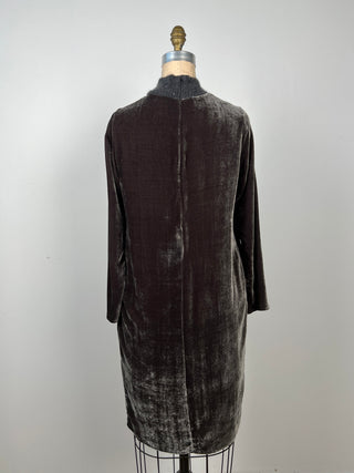 Anthracite velvet dress with knitted collar (XXS)