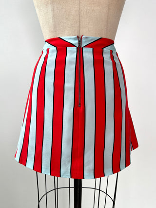 Red and sky blue striped silk skirt (10)