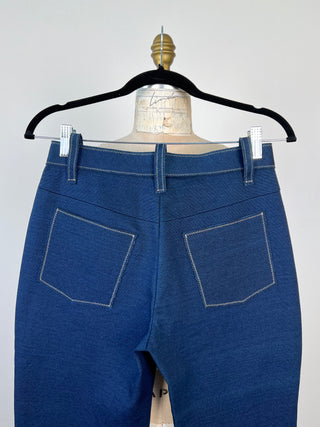 Blue denim effect stretch cigarette pants (S)