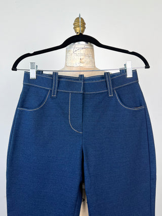 Blue denim effect stretch cigarette pants (S)