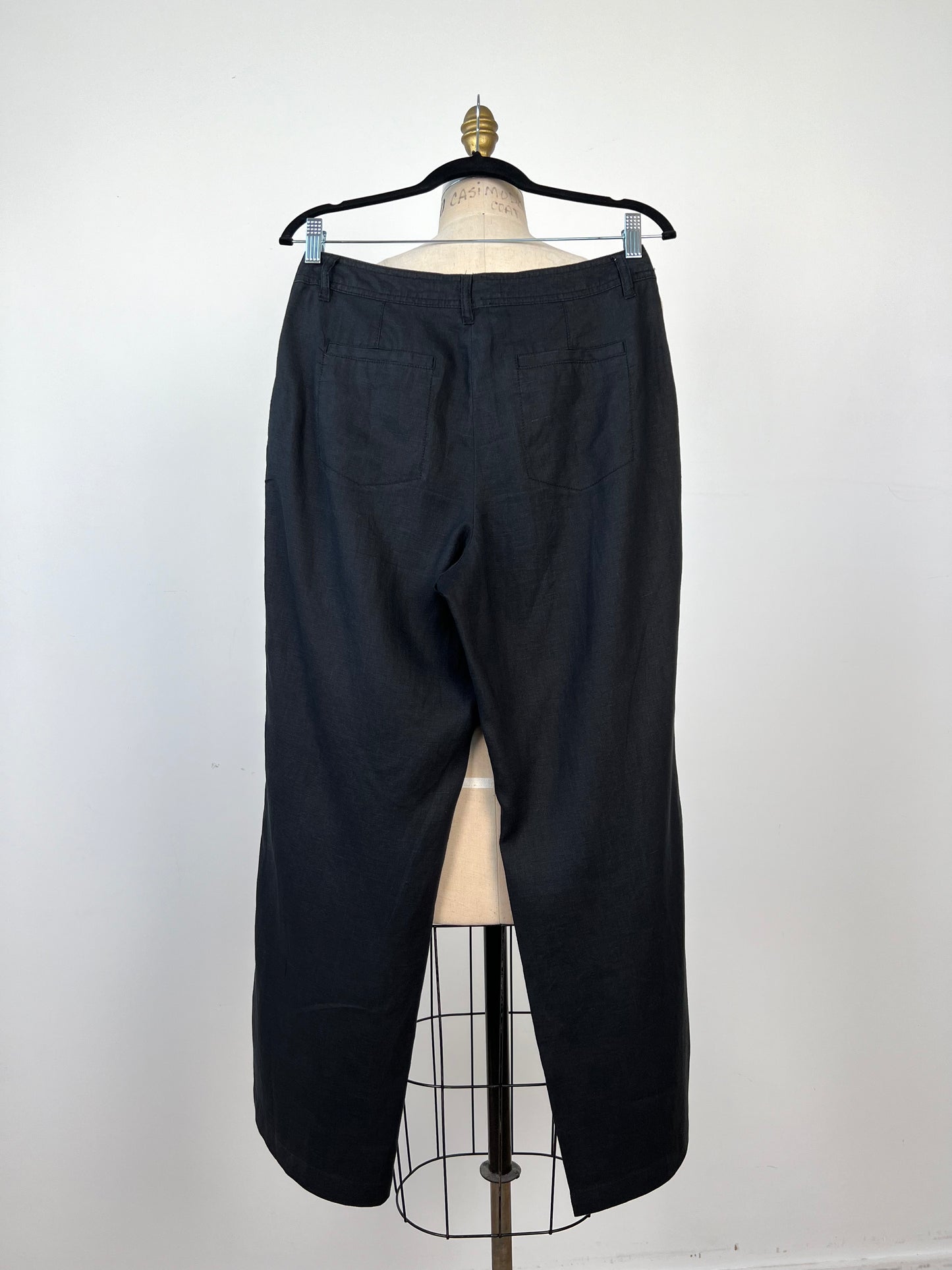 Pantalon droit en lin noir (M)