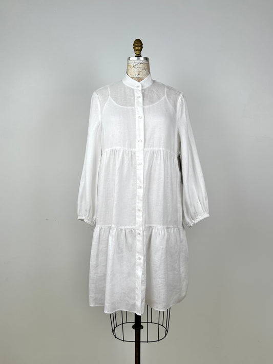 Robe empire à volants en lin blanc (6)