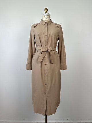 Sand-coloured stitched weave shirt dress (6)