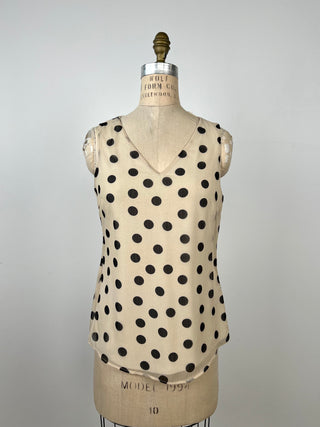 Sand chiffon top with black polka dots (0+2)