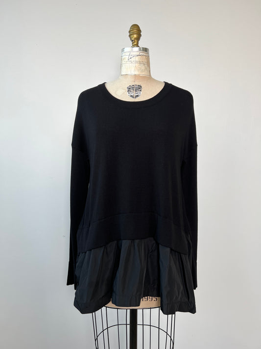 Chandail tunique noir en tricot à basque taffetas (S/M)