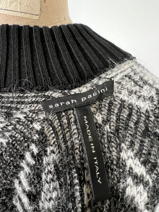 Poncho  à jacquard crème et noir (XS à T+)