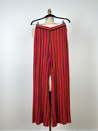 Fuchsia orange bayadere knit palazzo pants (S)