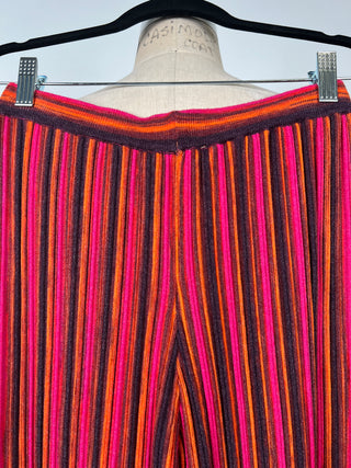 Pantalon palazzo en tricot bayadère fuchsia orange (S)