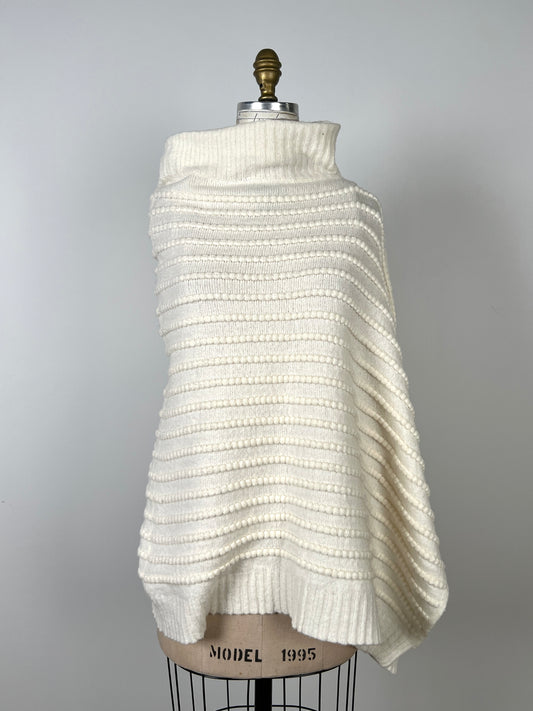 Poncho en tricot à côtes chenille vanille (TU)