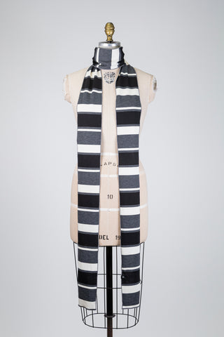 Black, cream, and grey striped scarf (OS)