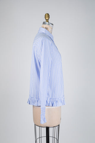 Blue and white striped ruffled blouse (4+10)