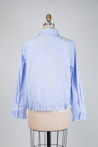 Blue and white striped ruffled blouse (4+10)