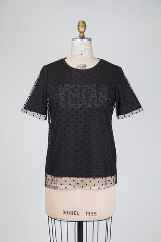 Black plumetis overlay T-shirt (4-6-10)