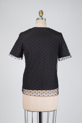 Black plumetis overlay T-shirt (4-6-10)