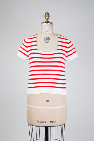 Red and white cotton knit T-shirt (4-8)