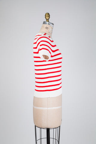 Red and white cotton knit T-shirt (4-8)