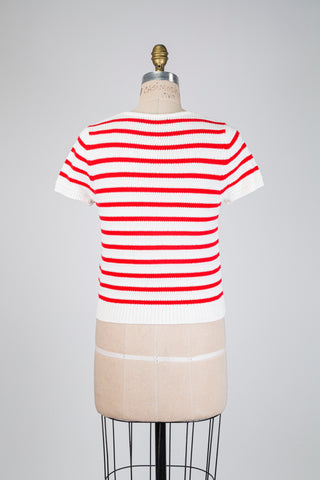 Red and white cotton knit T-shirt (4-8)