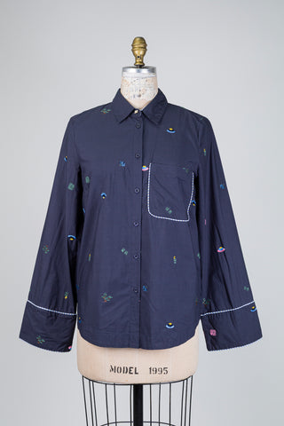 Navy blouse with colorful embroidery (6 to 12)