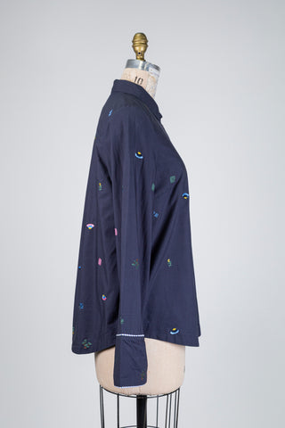 Navy blouse with colorful embroidery (6 to 12)