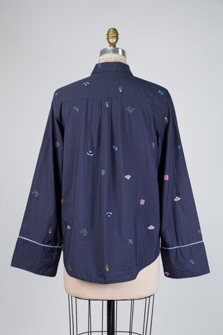 Navy blouse with colorful embroidery (6 to 12)