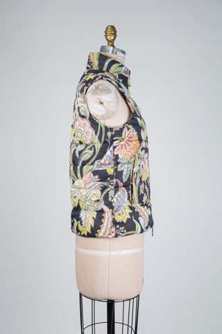 Black paisley print sleeveless jacket (6+12)