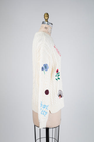 Ivory sweater with colorful embroidery (XS to XL)