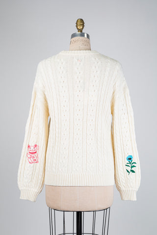 Ivory sweater with colorful embroidery (XS to XL)