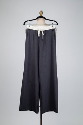 Grey contrast-waist tailored trousers (4 to 8)