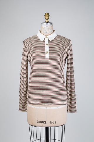 Polo à rayures beige et brun (M)
