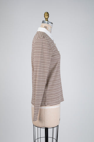 Polo à rayures beige et brun (M)