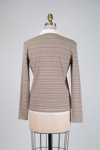 Polo à rayures beige et brun (M)