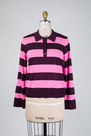 Pink and plum knitted wool polo shirt (M)