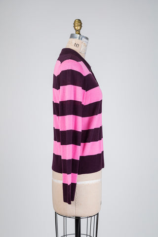 Pink and plum knitted wool polo shirt (M)