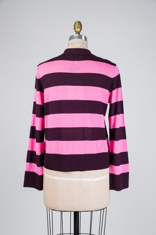 Pink and plum knitted wool polo shirt (M)