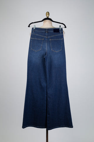 Blue riveted palazzo denim trousers (4)